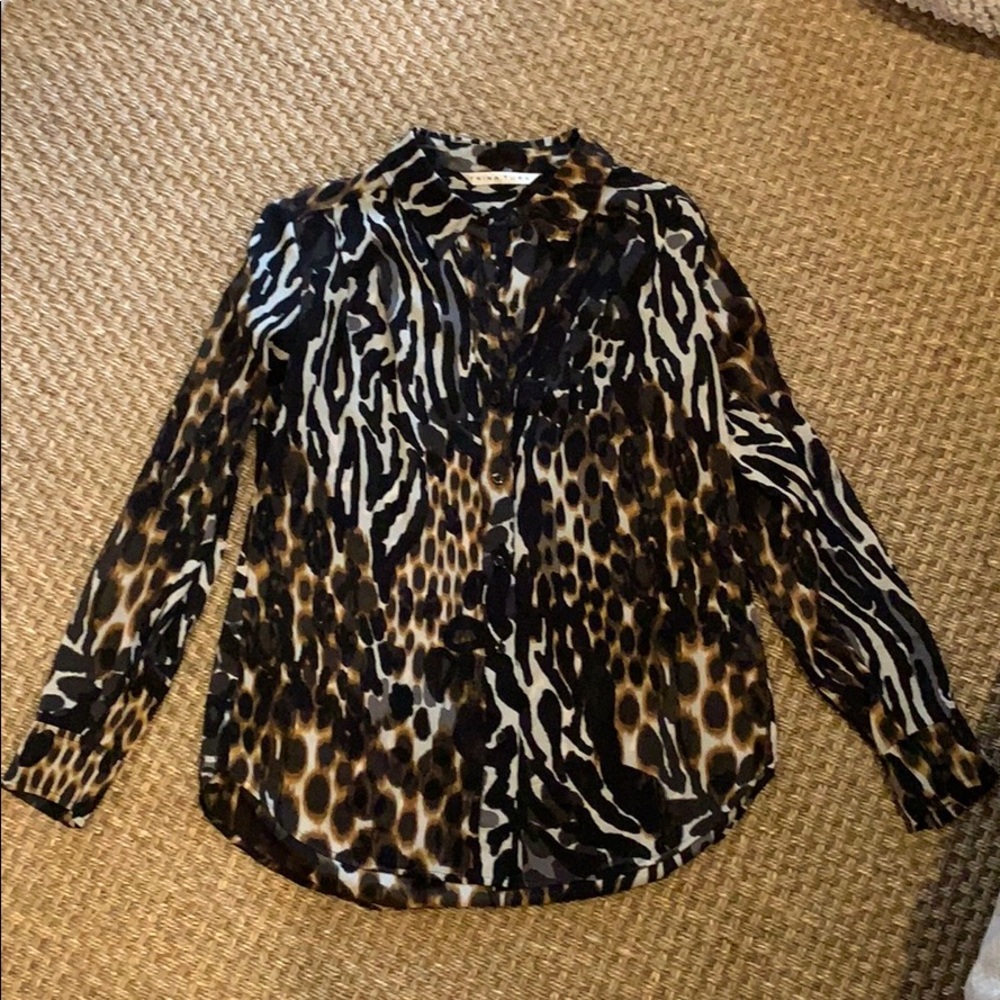 Trina Turk animal print leopard zebra silk blouse
